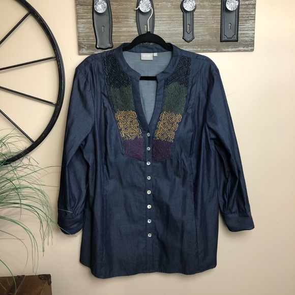 eSHAKTI Embroidered Jean Tunic - Picture 1 of 6